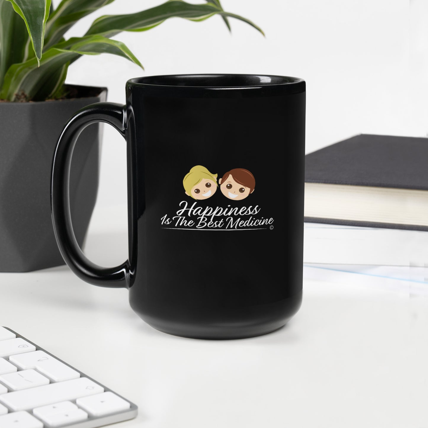 Happiness is the Best Medicine Black Glossy Mugs