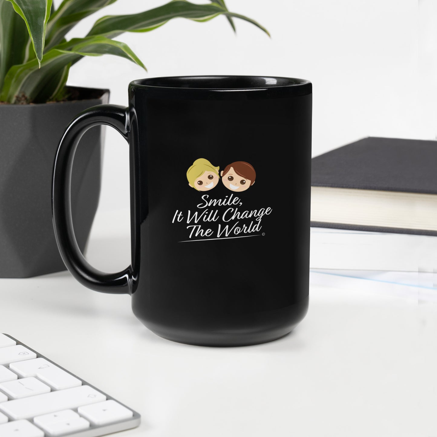 Smile, It Will Change The World Black Glossy Mug