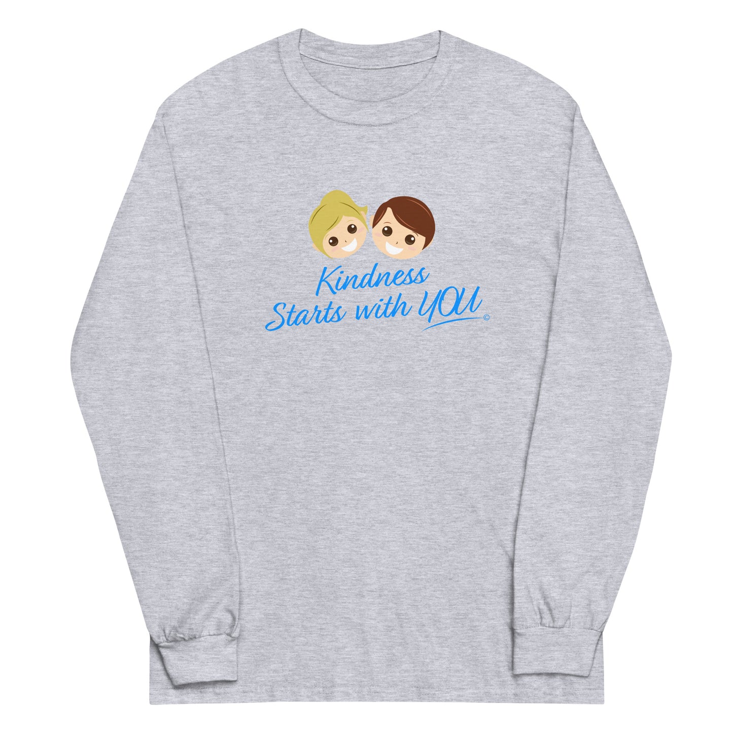 A long sleeve shirt in sport grey, featuring the inspiring quote 'Kindness Starts with You' in bold lettering.