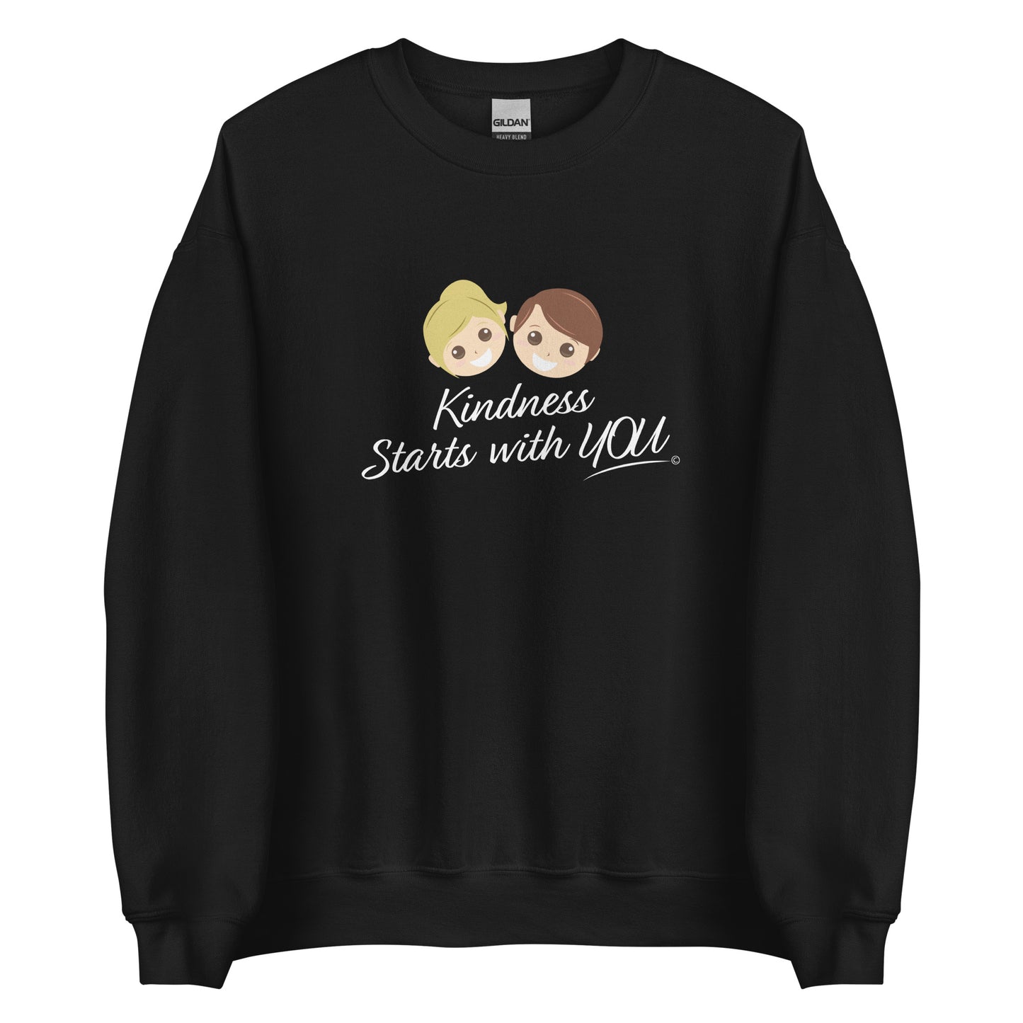 A cozy unisex sweatshirt in black, featuring the uplifting quote 'Kindness Starts with You' in bold lettering.