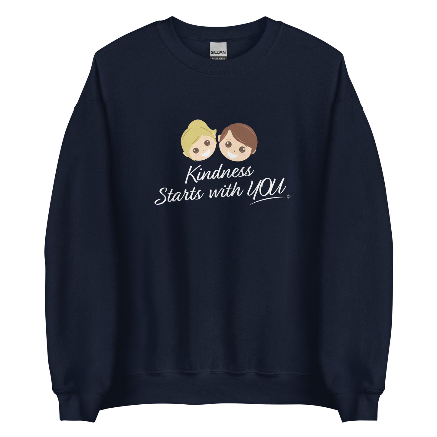 A cozy unisex sweatshirt in navy, featuring the uplifting quote 'Kindness Starts with You' in bold lettering.