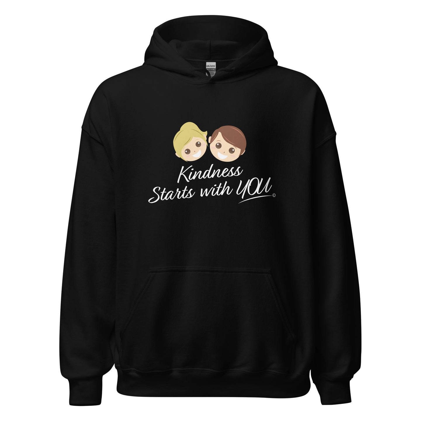 A cozy unisex hoodie in black, featuring the uplifting quote 'Kindness Starts with You' in bold lettering.