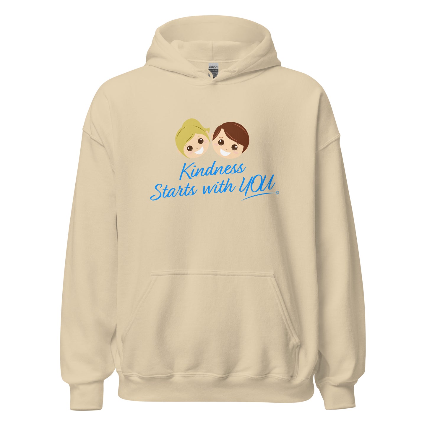 A cozy unisex hoodie in sand color, featuring the uplifting quote 'Kindness Starts with You' in bold lettering.