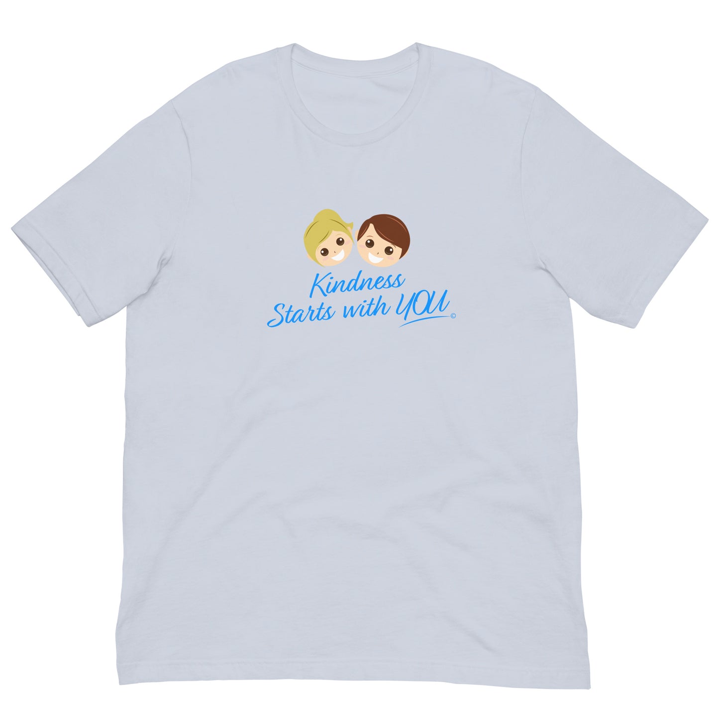 A versatile light blue unisex t-shirt with the inspiring quote 'Kindness Starts with You' in bold lettering.