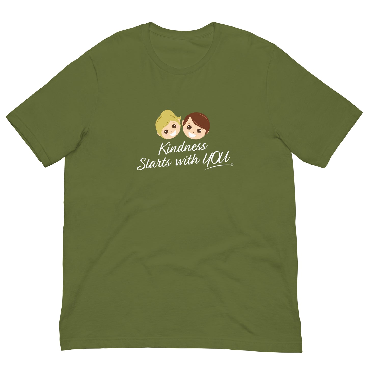 A versatile olive green unisex t-shirt with the inspiring quote 'Kindness Starts with You' in bold lettering.