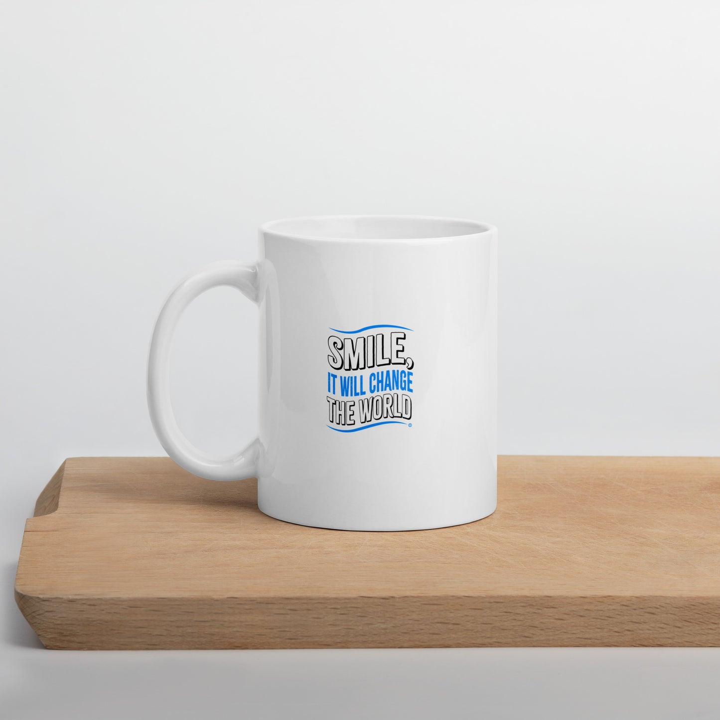 Smile, It will Change the World White Glossy Mugs
