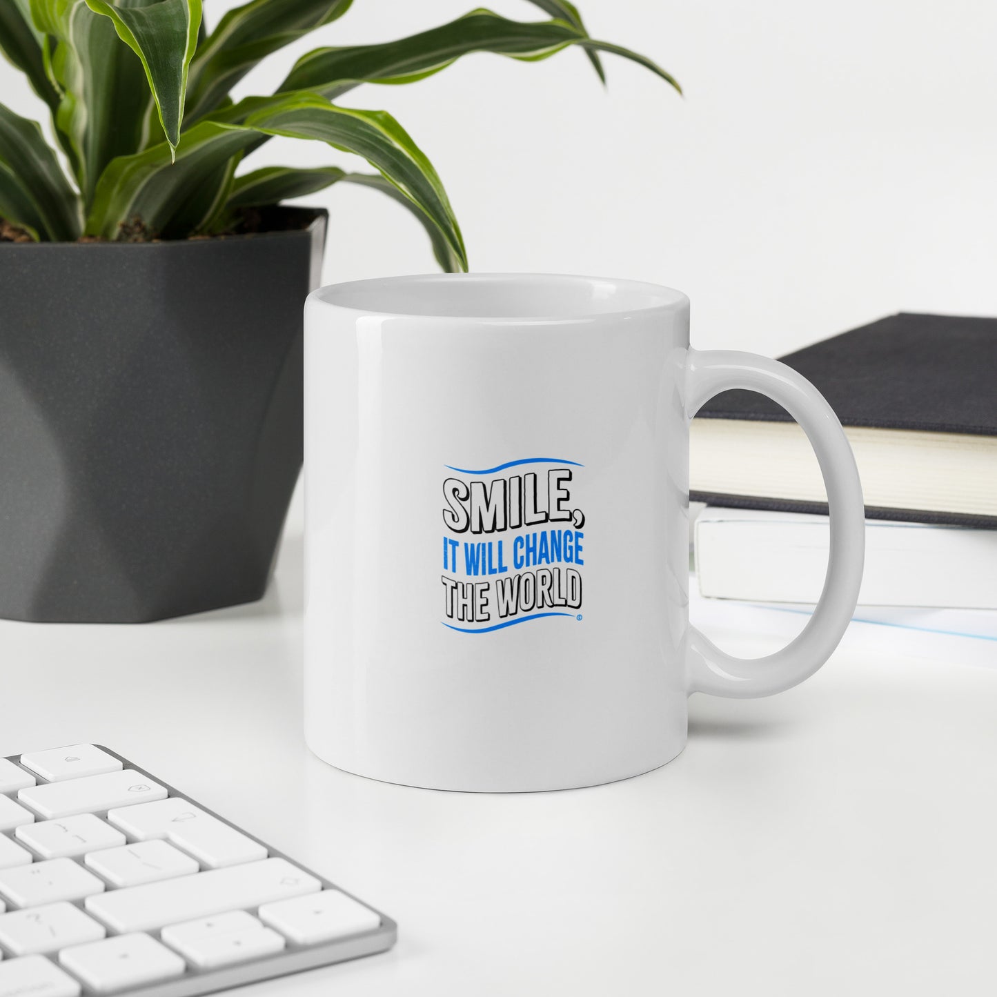 Smile, It will Change the World White Glossy Mugs