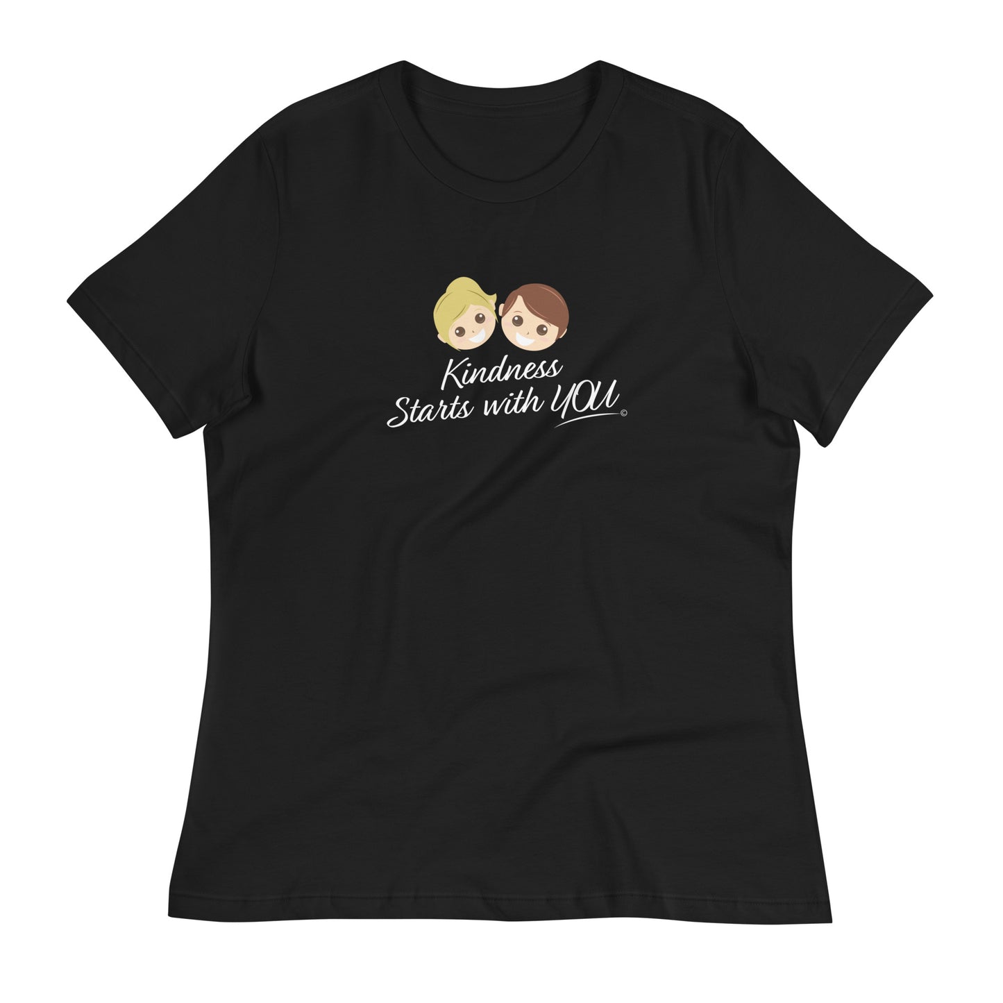 A stylish women's shirt in black, featuring the empowering quote 'Kindness Starts with You' in bold lettering.