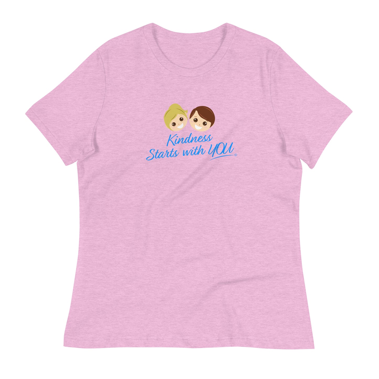 A stylish women's shirt in heather prism lilac, featuring the empowering quote 'Kindness Starts with You' in bold lettering.