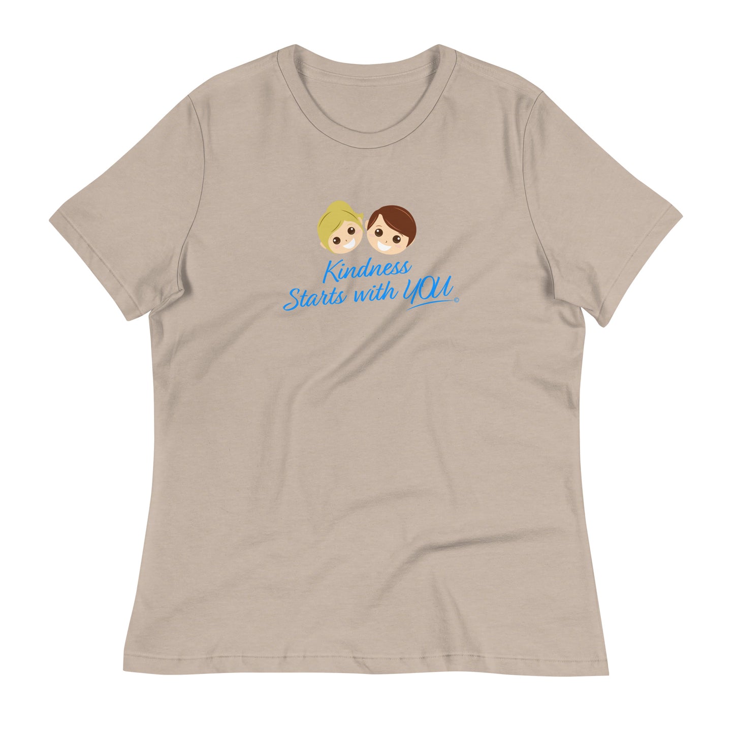 A stylish women's shirt in heather stone, featuring the empowering quote 'Kindness Starts with You' in bold lettering.