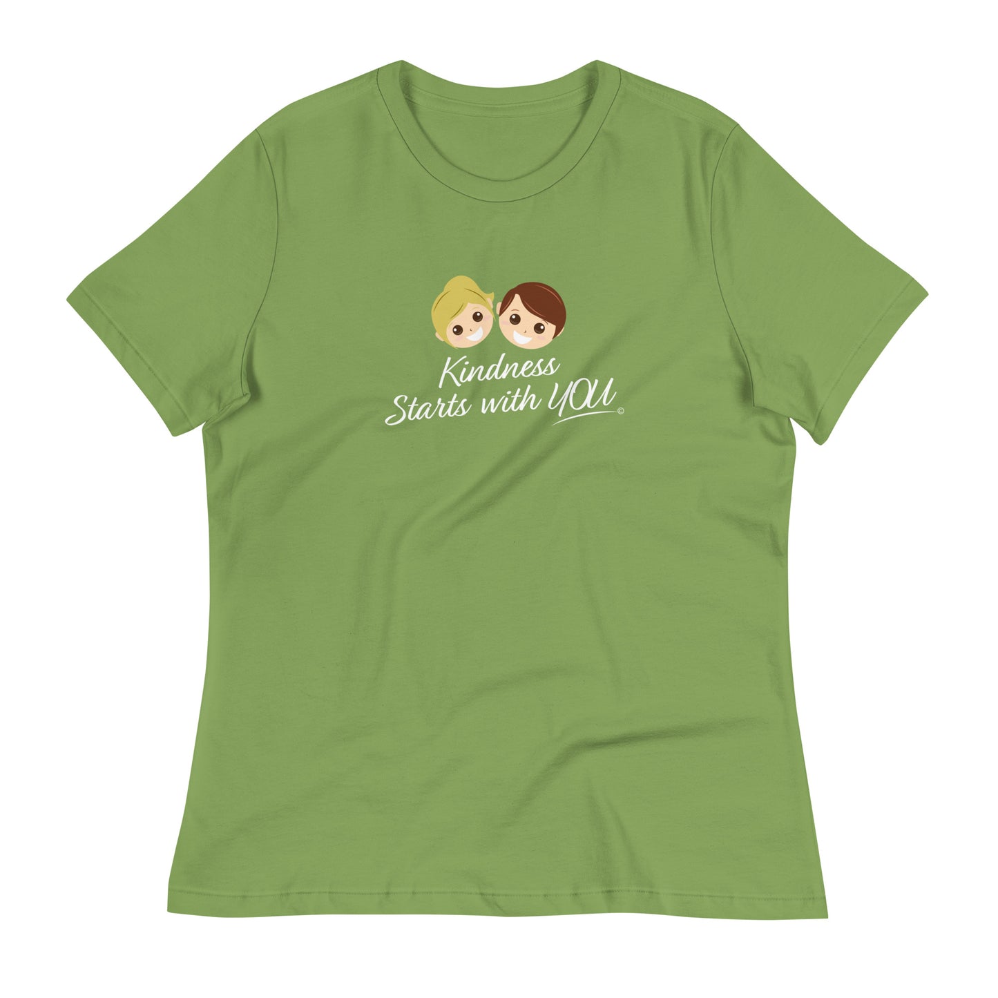 A stylish women's shirt in leaf green, featuring the empowering quote 'Kindness Starts with You' in bold lettering.