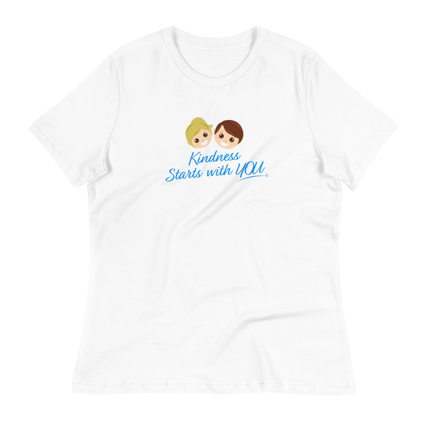 A stylish women's shirt in white, featuring the empowering quote 'Kindness Starts with You' in bold lettering.