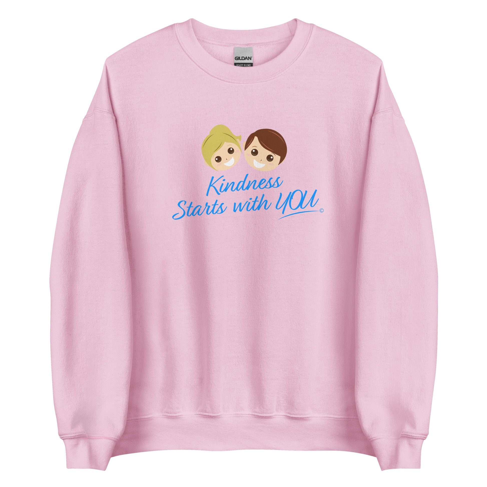 A cozy unisex sweatshirt in light pink, featuring the uplifting quote 'Kindness Starts with You' in bold lettering.