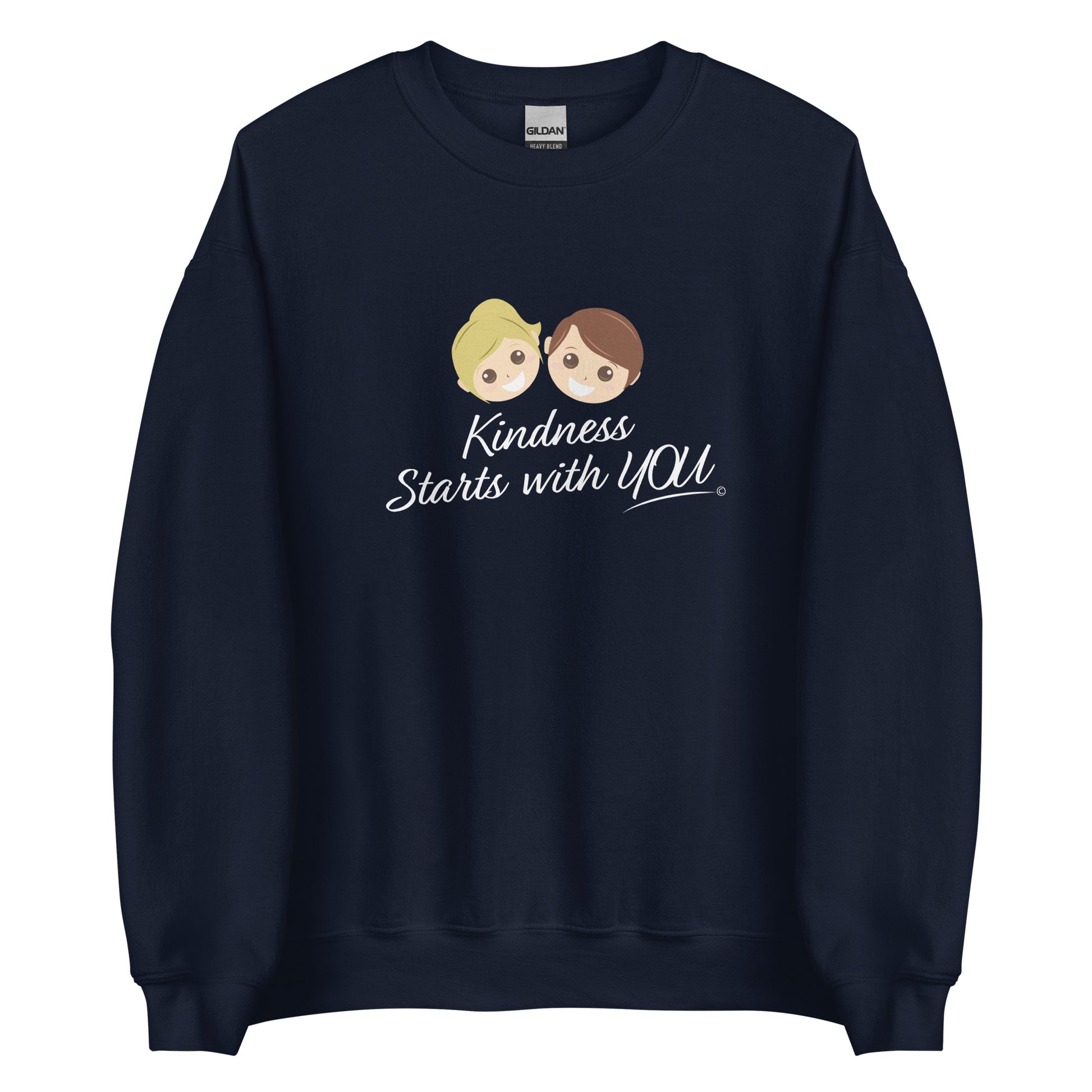 A cozy unisex sweatshirt in navy, featuring the uplifting quote 'Kindness Starts with You' in bold lettering.