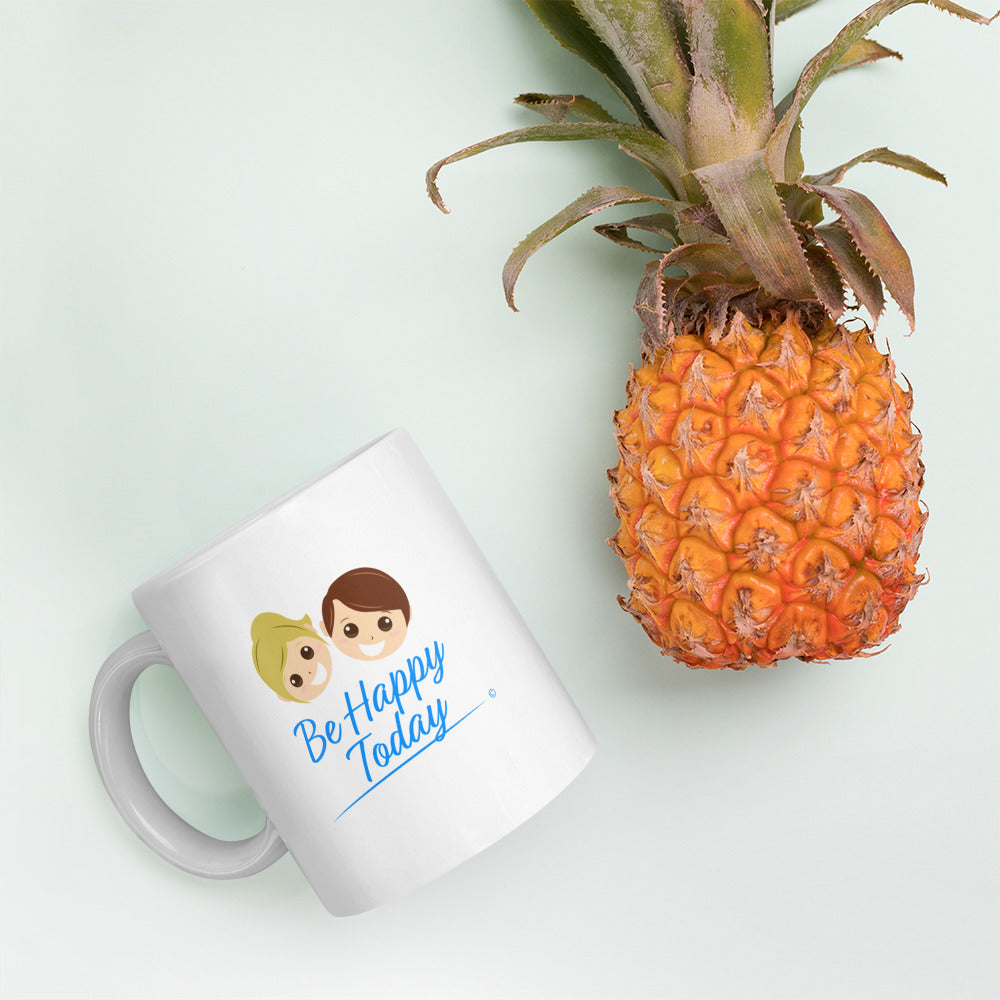 Glossy finish white coffee cups with pineapple in the background
