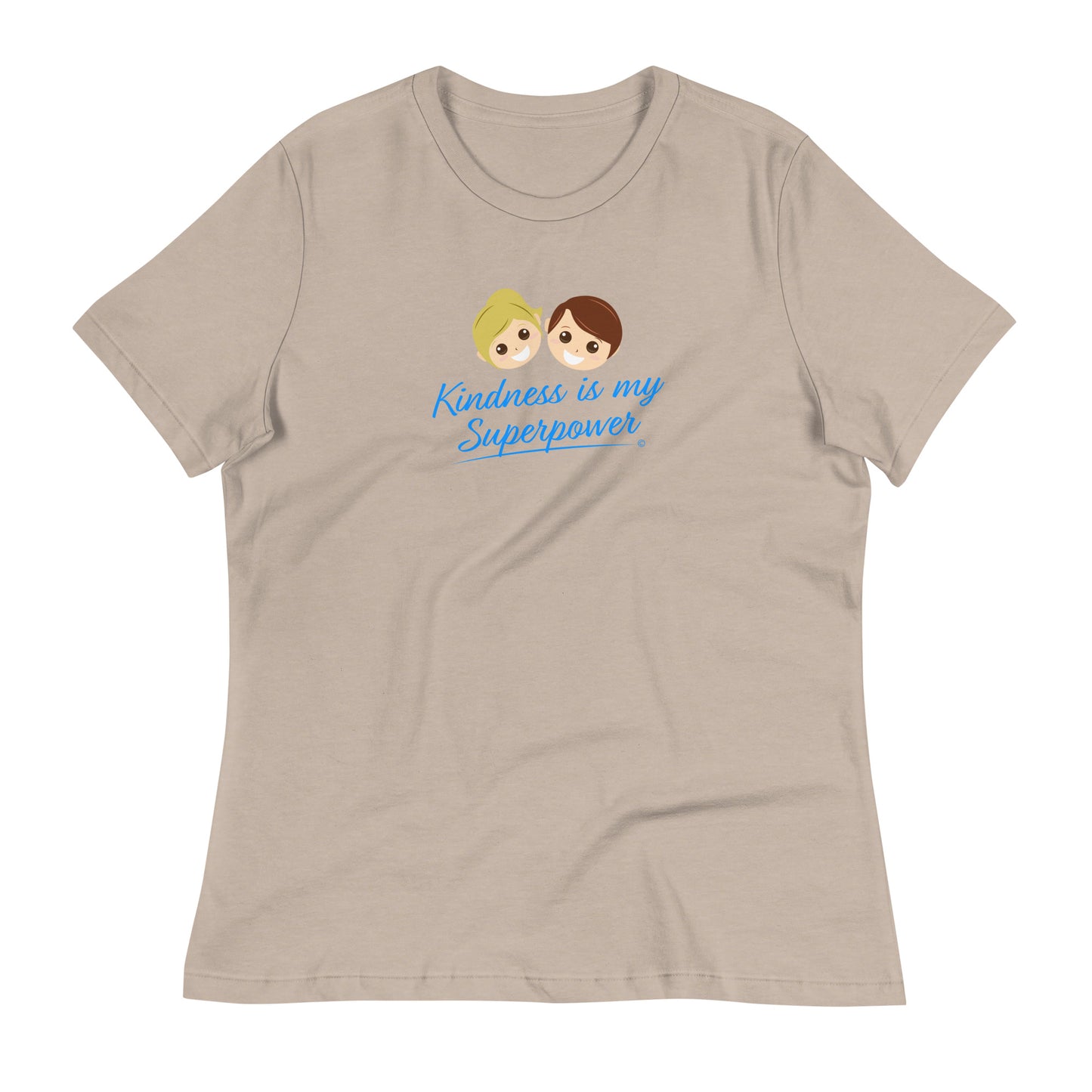 Heather stone color shirt featuring the empowering quote 'Kindness is my Superpower' in bold lettering.